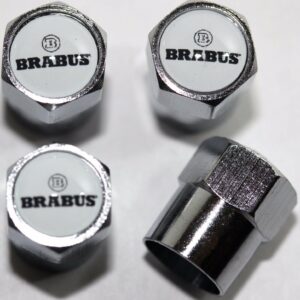 Brabus White Tire Valve Stem Caps - Plus Free Extra Cap