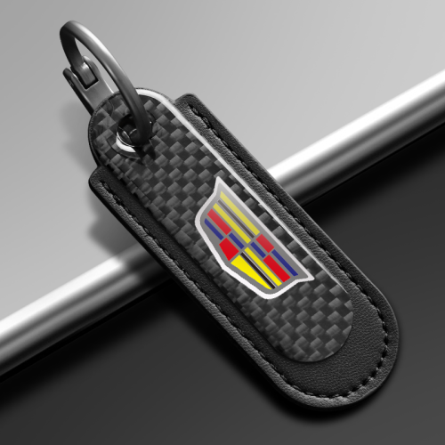 Cadillac Carbon Fiber With Black Leather Keychain