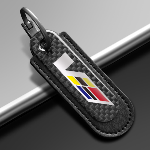 Cadillac V Series Carbon Fiber With Black Leather Keychain