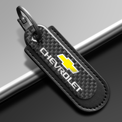 Chevrolet Carbon Fiber With Black Leather Keychain