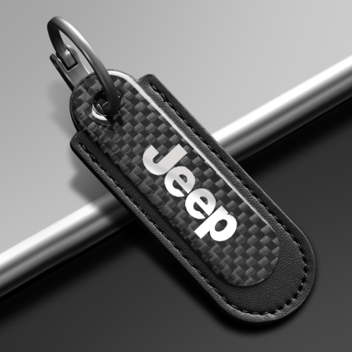 Jeep Carbon Fiber With Black Leather Keychain