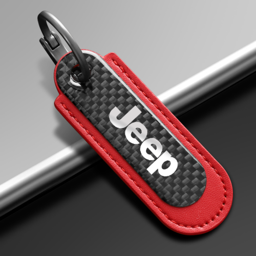 Jeep Carbon Fiber With Red Leather Keychain