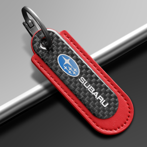 Subaru Carbon Fiber With Red Leather Keychain