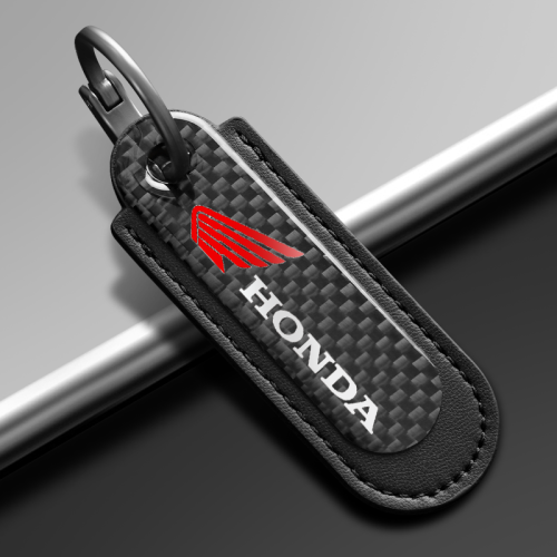 Honda Motorcycle Carbon Fiber With Black Leather Keychain