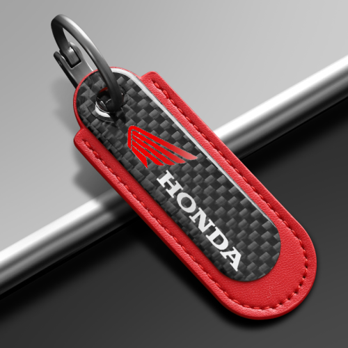 Honda Motorcycle Carbon Fiber With Red Leather Keychain