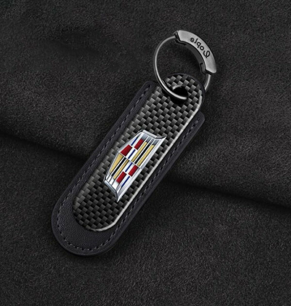 Cadillac Carbon Fiber With Black Leather Keychain