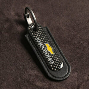 Chevrolet Carbon Fiber With Black Leather Keychain