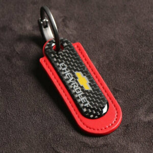Chevrolet Carbon Fiber With Red Leather Keychain