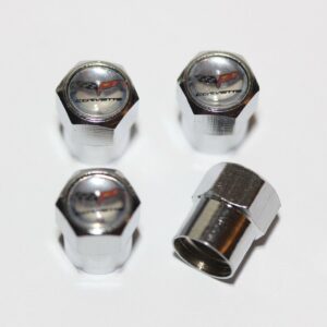 Chevrolet Corvette C6 Silver Tire Valve Caps - Plus Free Cap