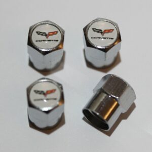 Chevrolet Corvette C6 White Tire Valve Caps - Plus Free Cap