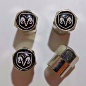 Dodge Black & White Tire Valve Caps - Plus Free Extra Cap