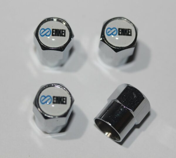 Enkei White Tire Valve Caps - Plus Free Extra Cap