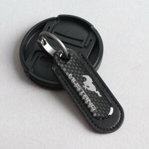 Ford Mustang Carbon Fiber With Black Leather Keychain