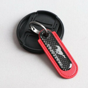 Ford Mustang Carbon Fiber With Red Leather Keychain