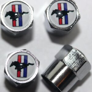 Ford Mustang White Tire Valve Caps - Plus Free Extra Cap