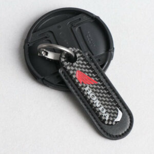 Honda Motorcycle Carbon Fiber With Black Leather Keychain