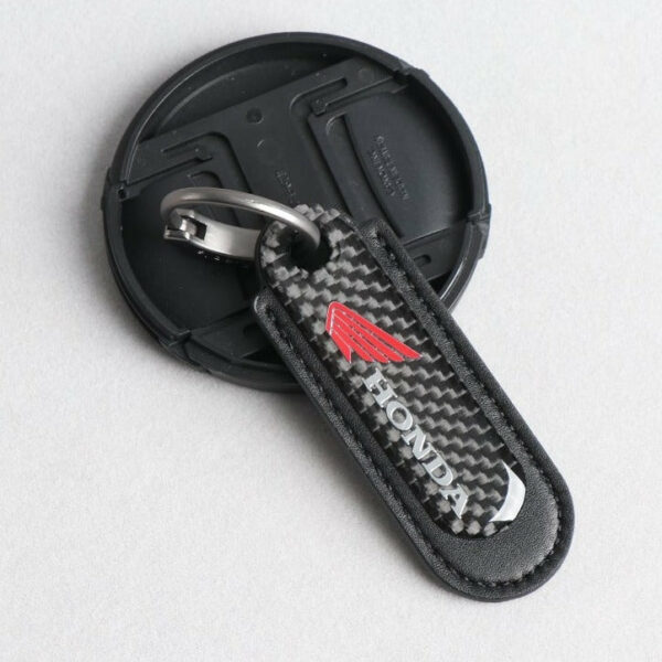 Honda Motorcycle Carbon Fiber With Black Leather Keychain