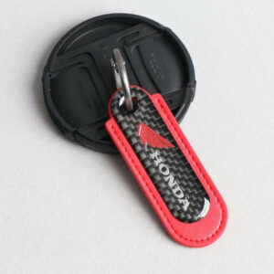 Honda Motorcycle Carbon Fiber With Red Leather Keychain