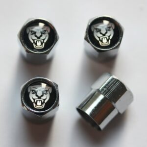 Jaguar Black & Silver Tire Valve Caps - Plus Free Extra Cap