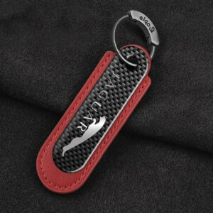 Jaguar Carbon Fiber With Red Leather Keychain