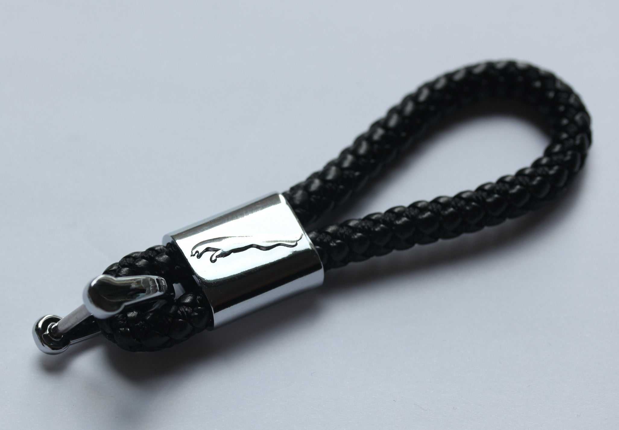 Jaguar Leather Chrome Keychain With 3 Color Choices