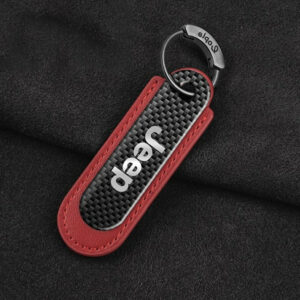 Jeep Carbon Fiber With Red Leather Keychain