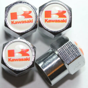 Kawasaki White Tire Valve Caps - Plus Free Extra Cap