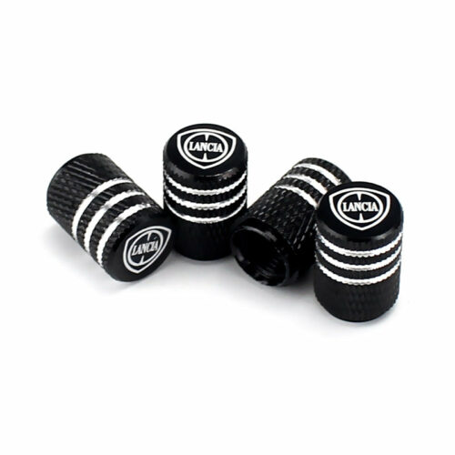 Lancia Black Laser Engraved Tire Valve Caps – Extra Spare Cap Total 5 Caps