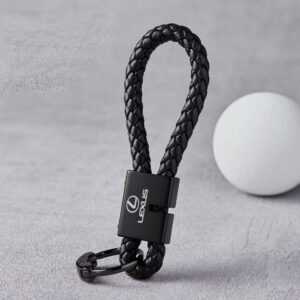 Lexus Black Braided Leather Stainless Steel Keychain