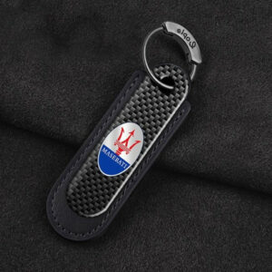 Maserati Carbon Fiber With Black Leather Keychain