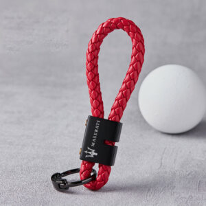 Maserati Red Braided Leather Stainless Steel Keychain