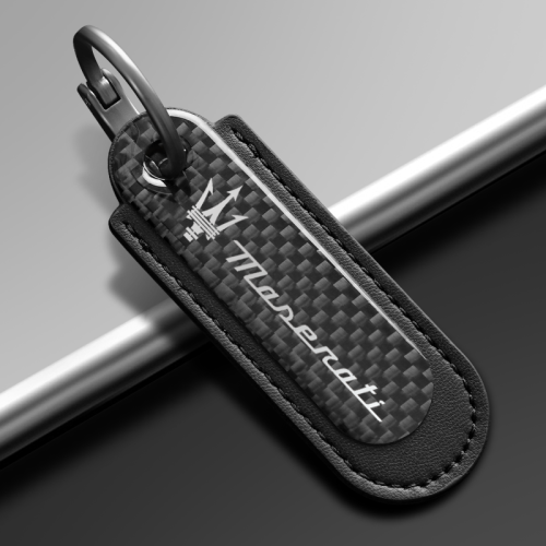 Maserati Carbon Fiber With Black Leather Keychain