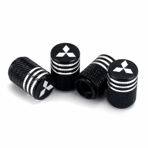 Mitsubishi Black Laser Engraved Tire Valve Caps - Extra Spare Cap Total 5 Caps
