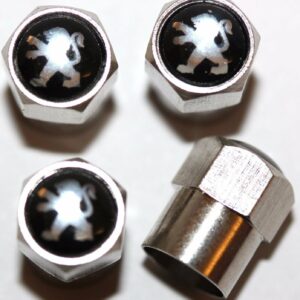Peugeot Big Black Tire Valve Caps - Plus Free Extra Cap