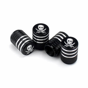 Pirate Skull Black Laser Engraved Tire Valve Caps