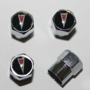 Pontiac Black & Red Tire Valve Caps - Plus Free Extra Cap