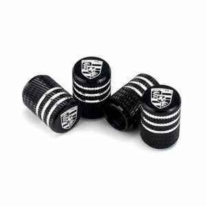 Porsche Black Laser Engraved Tire Valve Caps