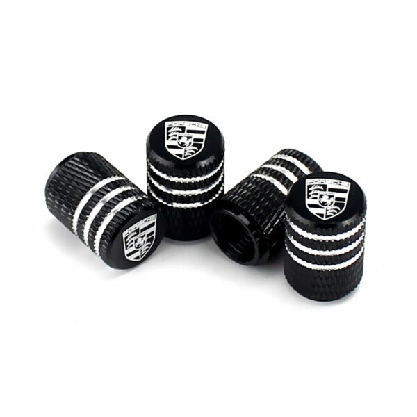 Porsche Black Laser Engraved Tire Valve Caps