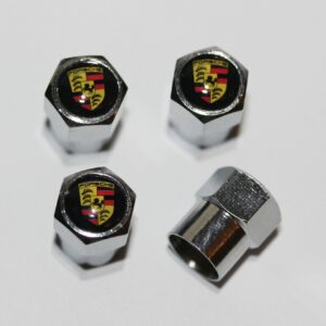 Porsche Black Tire Valve Stem Caps - Plus Free Extra Cap