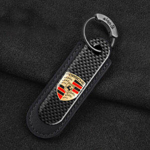 Porsche Carbon Fiber With Black Leather Keychain