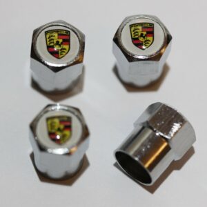 Porsche White Tire Valve Stem Caps - Plus Free Extra Cap