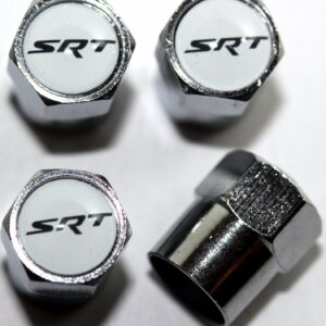 SRT Racing White Tire Valve Caps - Plus Free Extra Cap