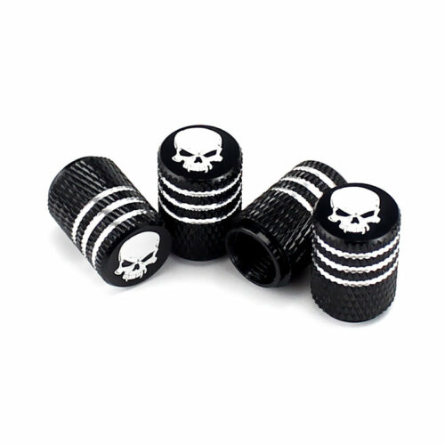 Skull Black Laser Engraved Tire Valve Caps – Extra Spare Cap Total 5 Caps