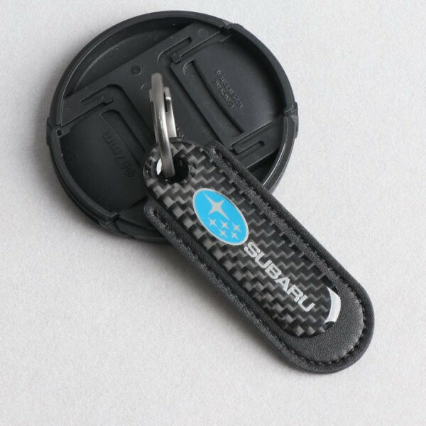Subaru Carbon Fiber With Black Leather Keychain