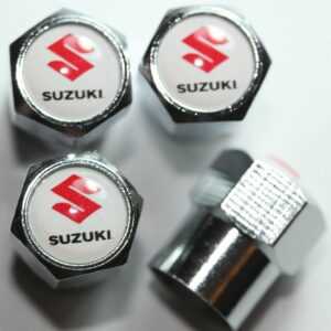 Suzuki White Tire Valve Stem Caps - Plus Free Extra Cap