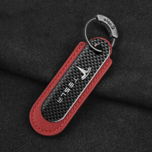 Tesla Carbon Fiber With Red Leather Keychain