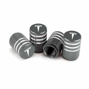 Tesla Grey Laser Engraved Tire Valve Caps