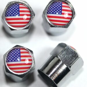 United State USA Flag Tire Valve Stem Caps - Plus Free Extra Cap