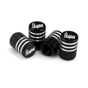 Vespa Black Laser Engraved Tire Valve Caps - Extra Spare Cap Total 5 Caps