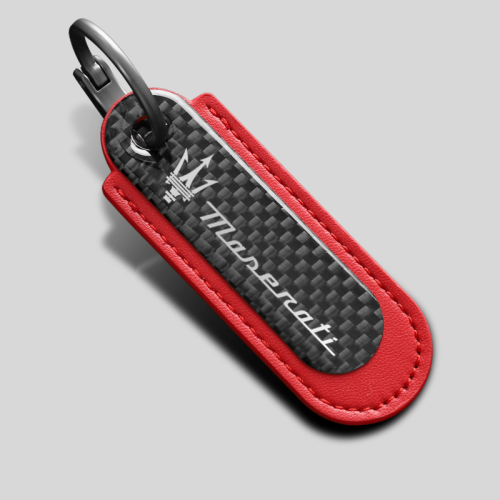 Maserati Carbon Fiber With Red Leather Keychain